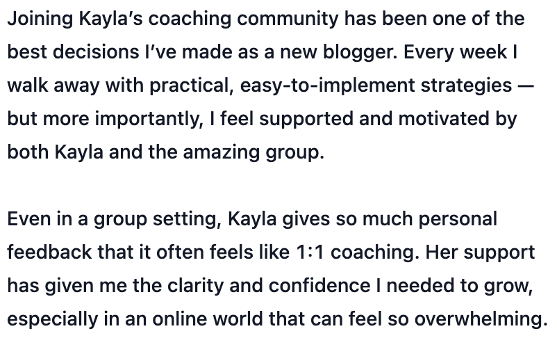 Food blog group coaching testimonial from Maria Lucey Dietitian.