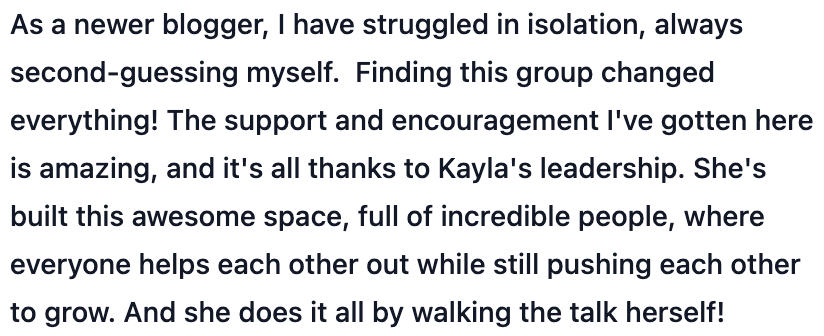 Recipe blog group coaching testimonial from Natalie Marble Cooks.