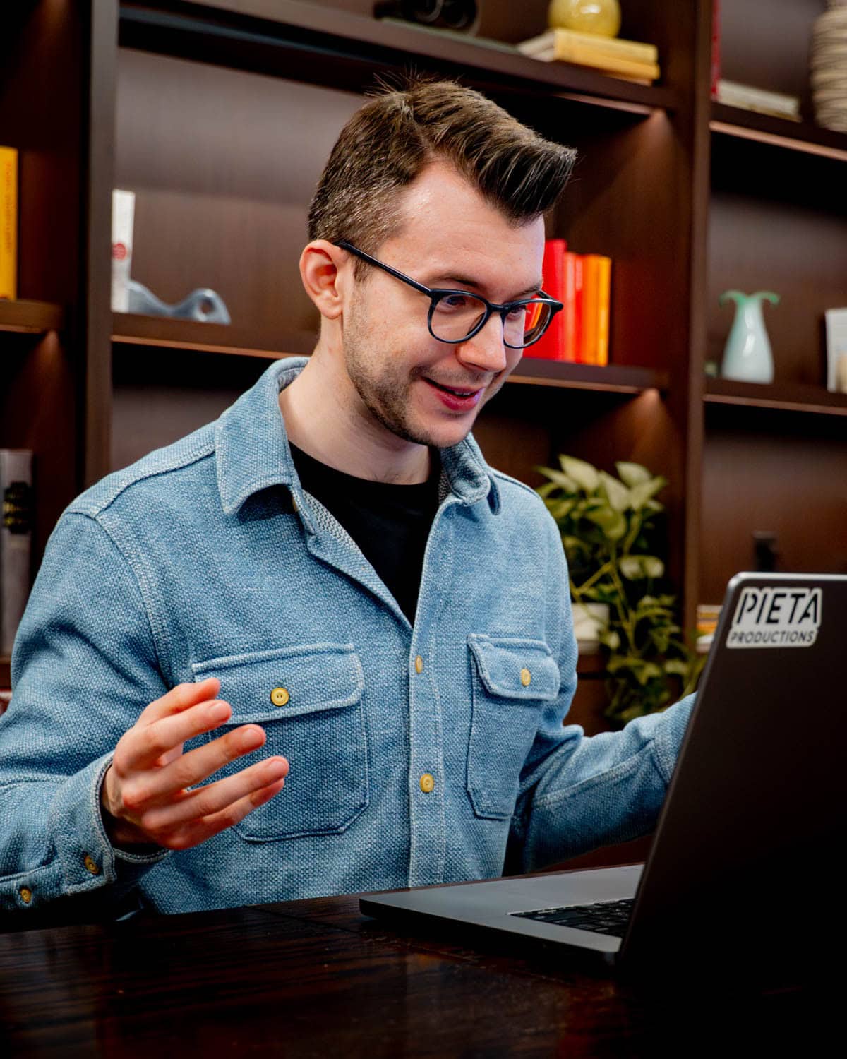 Chris Pieta on his laptop.