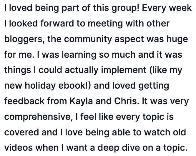 Ella's group coaching testimonial.