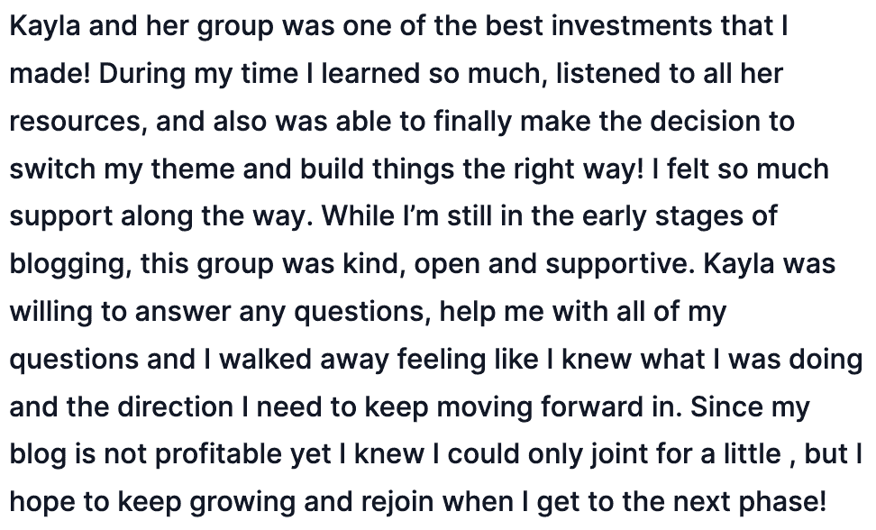 Group Coaching Testimonial from Davia at Raven Cakes Bakery.